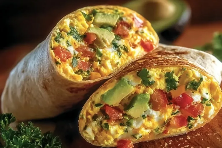 High-protein breakfast wrap with cottage cheese and avocado on a plate
