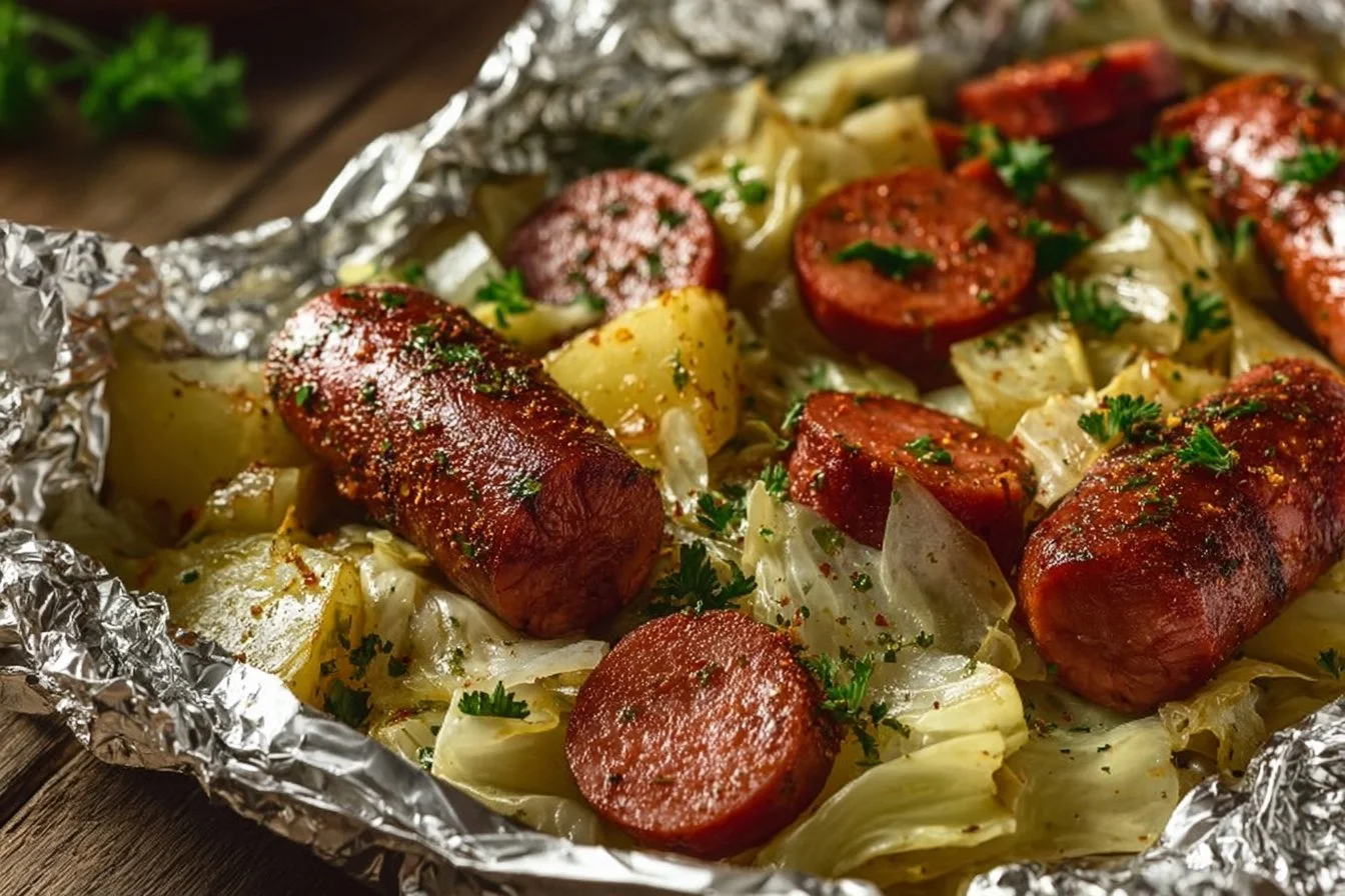 Kielbasa and Cabbage Foil Packs