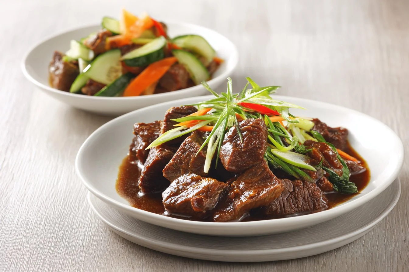 Delicious Korean beef bowls with tender beef and colorful vegetables