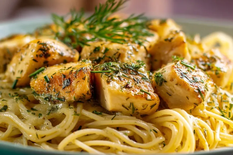 Delicious lemon chicken garnished with herbs on a plate