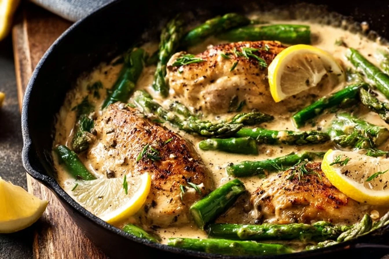 Healthy Creamy Lemon Chicken with Asparagus