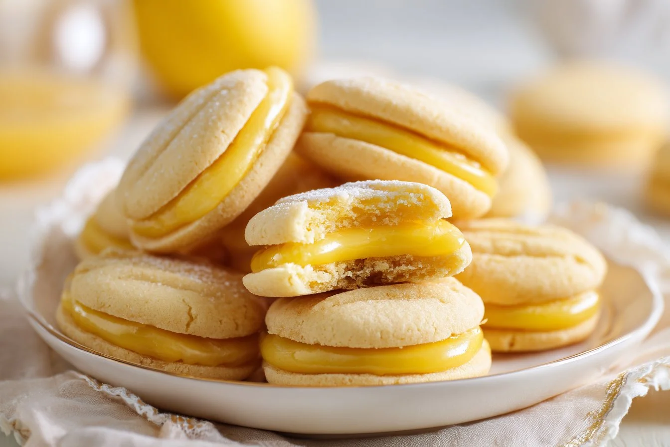 Freshly baked lemon curd cookies with a zesty flavor and a soft texture.