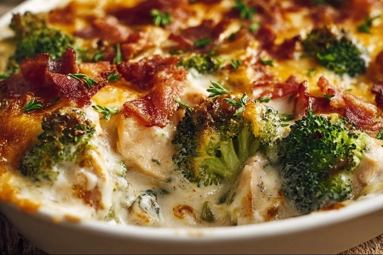 Creamy Low Carb Chicken Casserole with Broccoli and Bacon