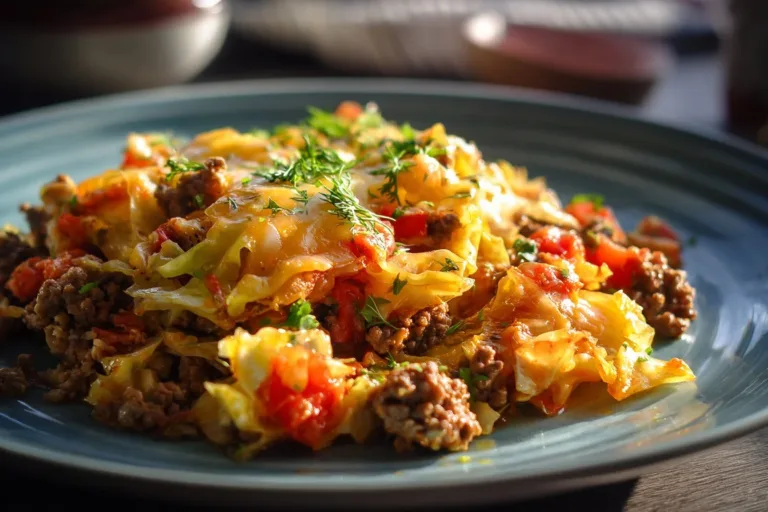 Low Carb Unstuffed Cabbage Casserole served in a dish