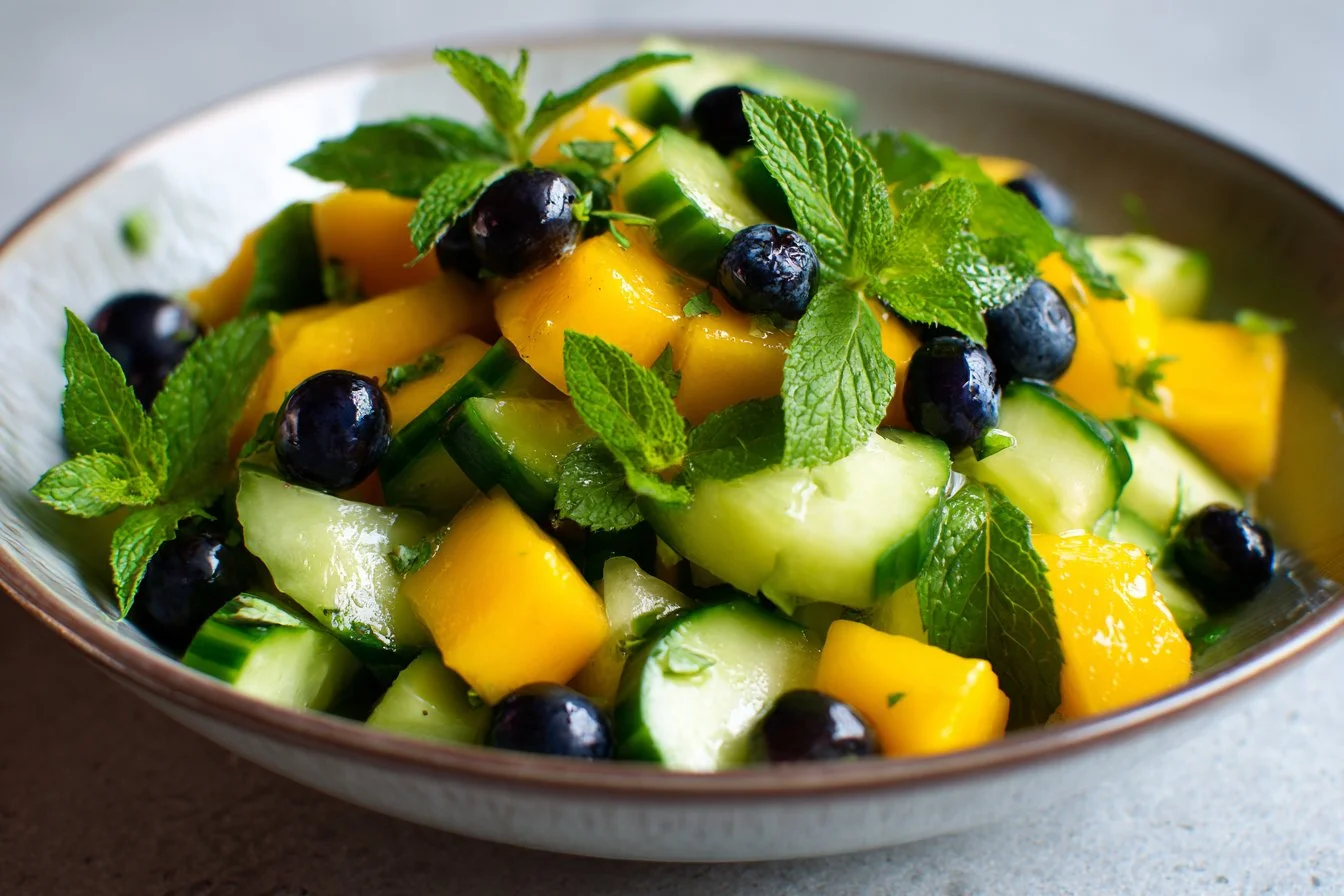 Mango Cucumber Salad with fresh ingredients in a bowl