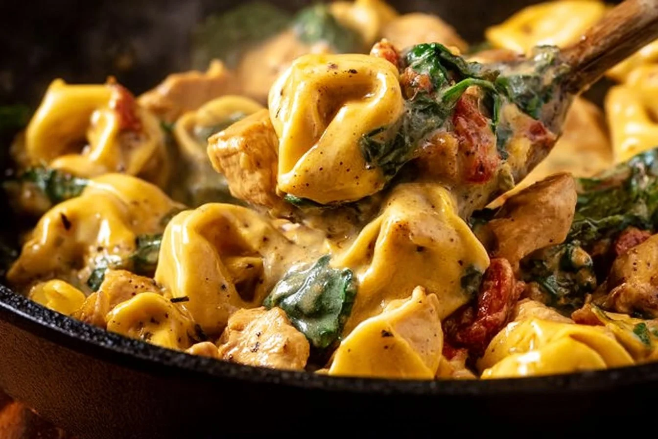 Delicious Marry Me Chicken Tortellini served in a bowl with herbs and cheese.