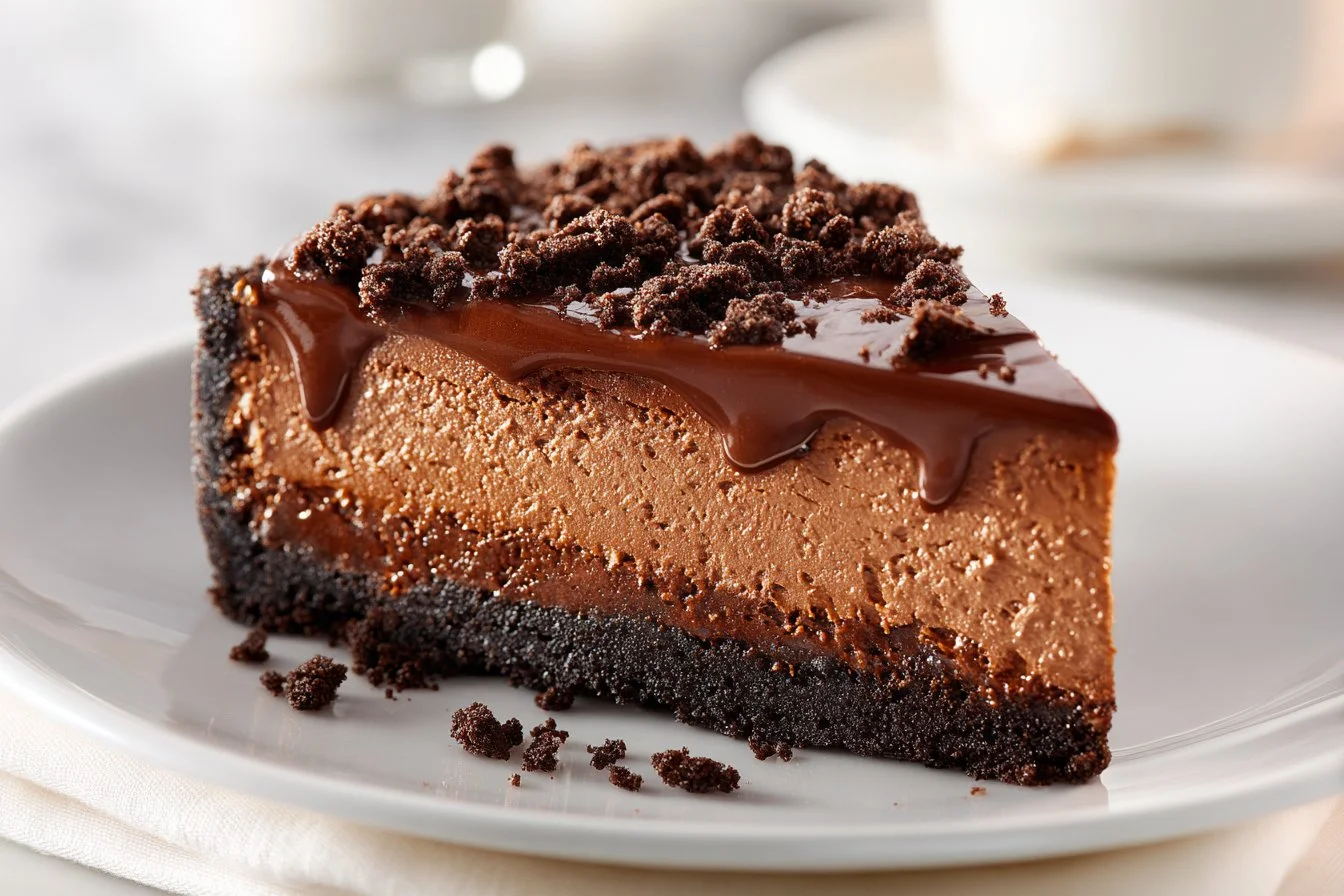 Delicious Mississippi Mud Pie with layers of chocolate and whipped cream