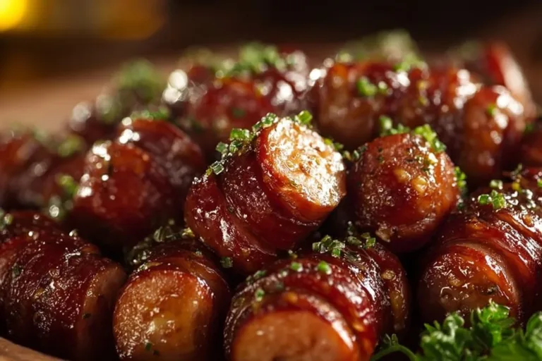 Mustard Hasselback Kielbasa Bites served on a platter
