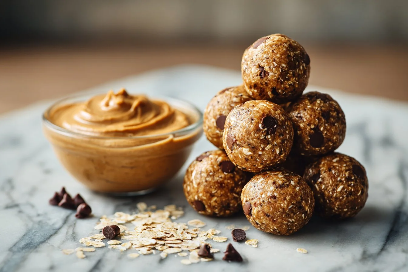 No-bake peanut butter energy bites made with oats and chocolate chips