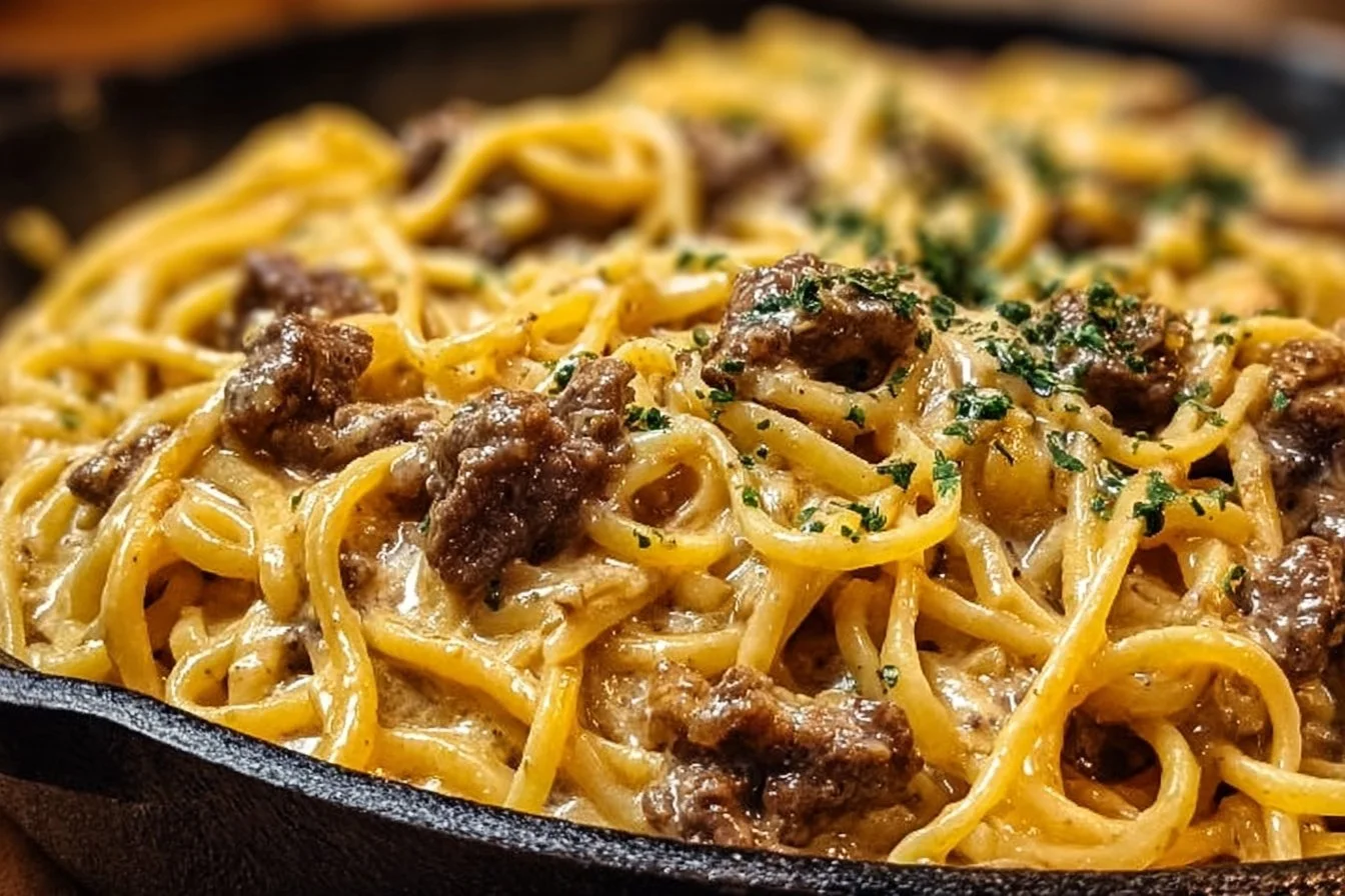 One-Pot Creamy Beef and Garlic Butter Pasta