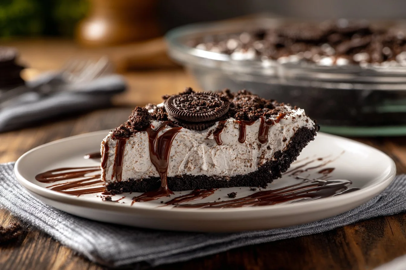 Delicious Oreo Dirt Pie served in a clear glass with chocolate and cookie layers