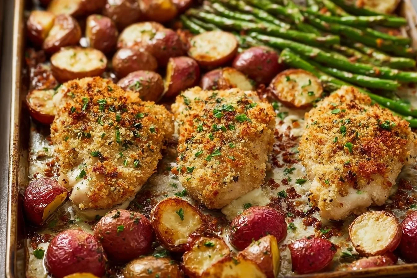 Parmesan Crusted Chicken Sheet Pan Dinner