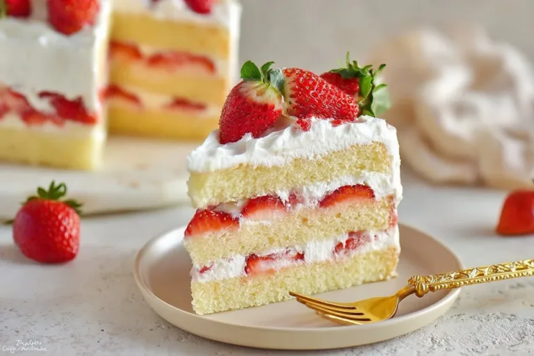 A delectable strawberry shortcake with fresh strawberries and whipped cream.