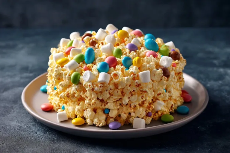 Delicious and colorful popcorn cake topped with sprinkles