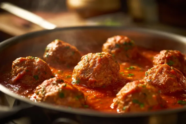 Delicious homemade porcupine meatballs served with sauce on a plate