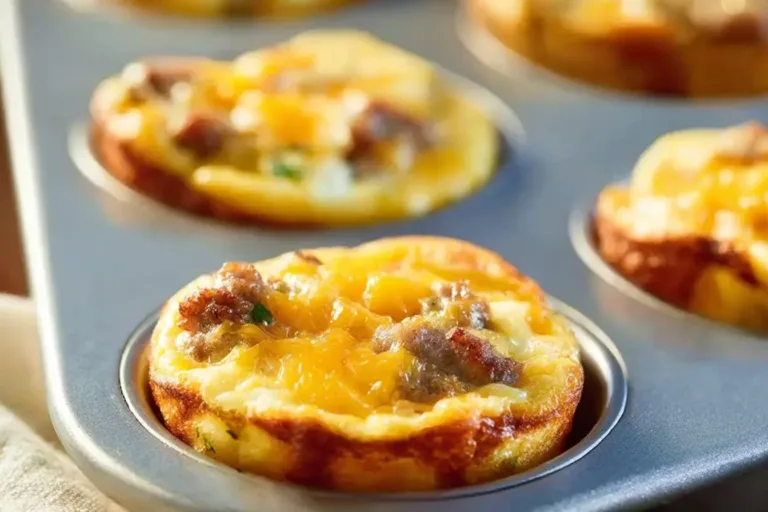Freshly baked Sausage Egg Cheese Muffins on a breakfast table