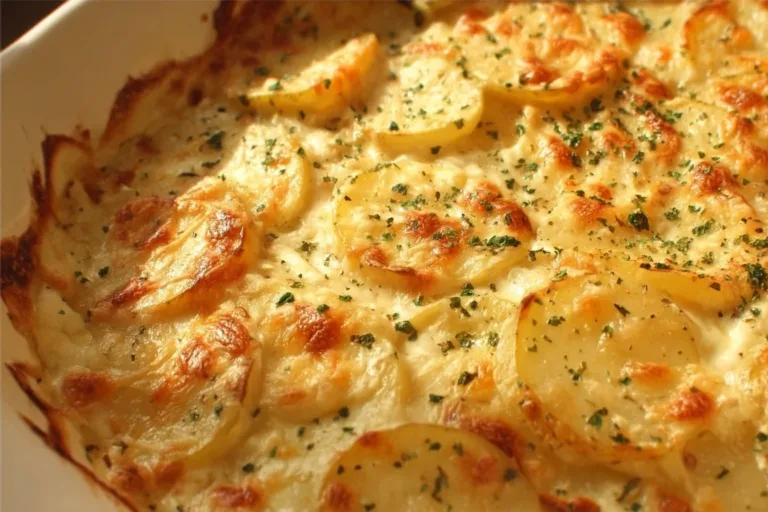 Delicious scalloped potatoes with cheese and creamy sauce