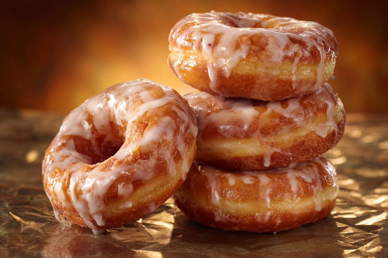 Fluffy sour cream cake donuts dusted with powdered sugar