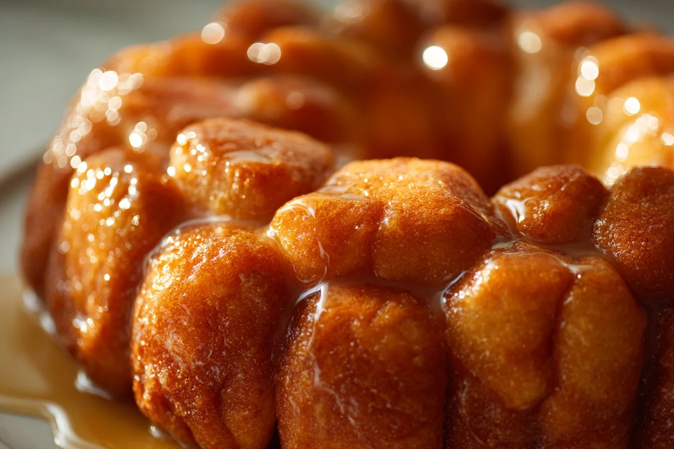 Freshly baked sourdough monkey bread drizzled with honey