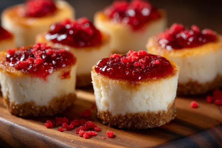 Strawberry Crunch Cheesecake Bites topped with crunchy strawberry layer