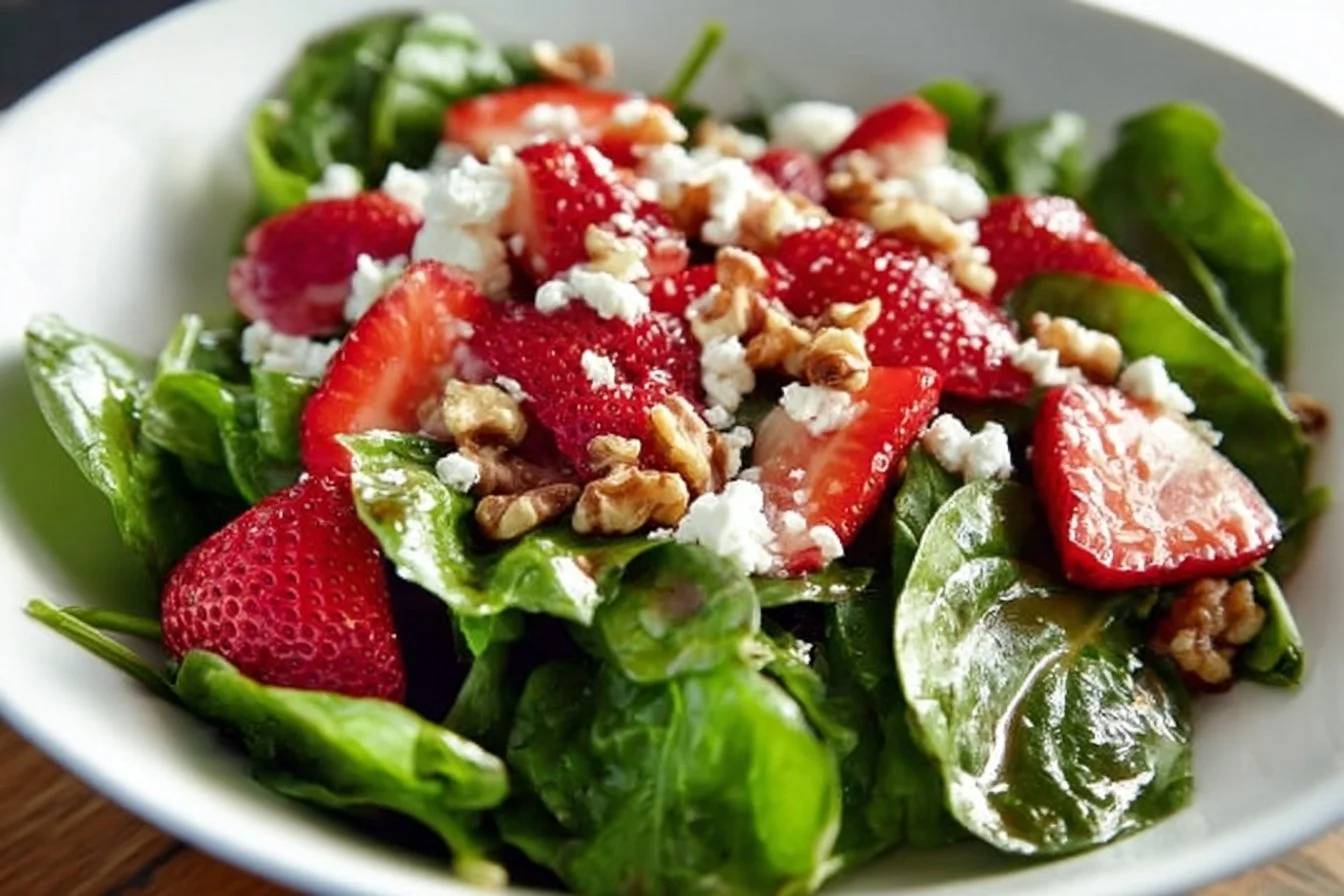 Fresh Strawberry Goat Cheese Walnut Salad with vibrant colors and ingredients.