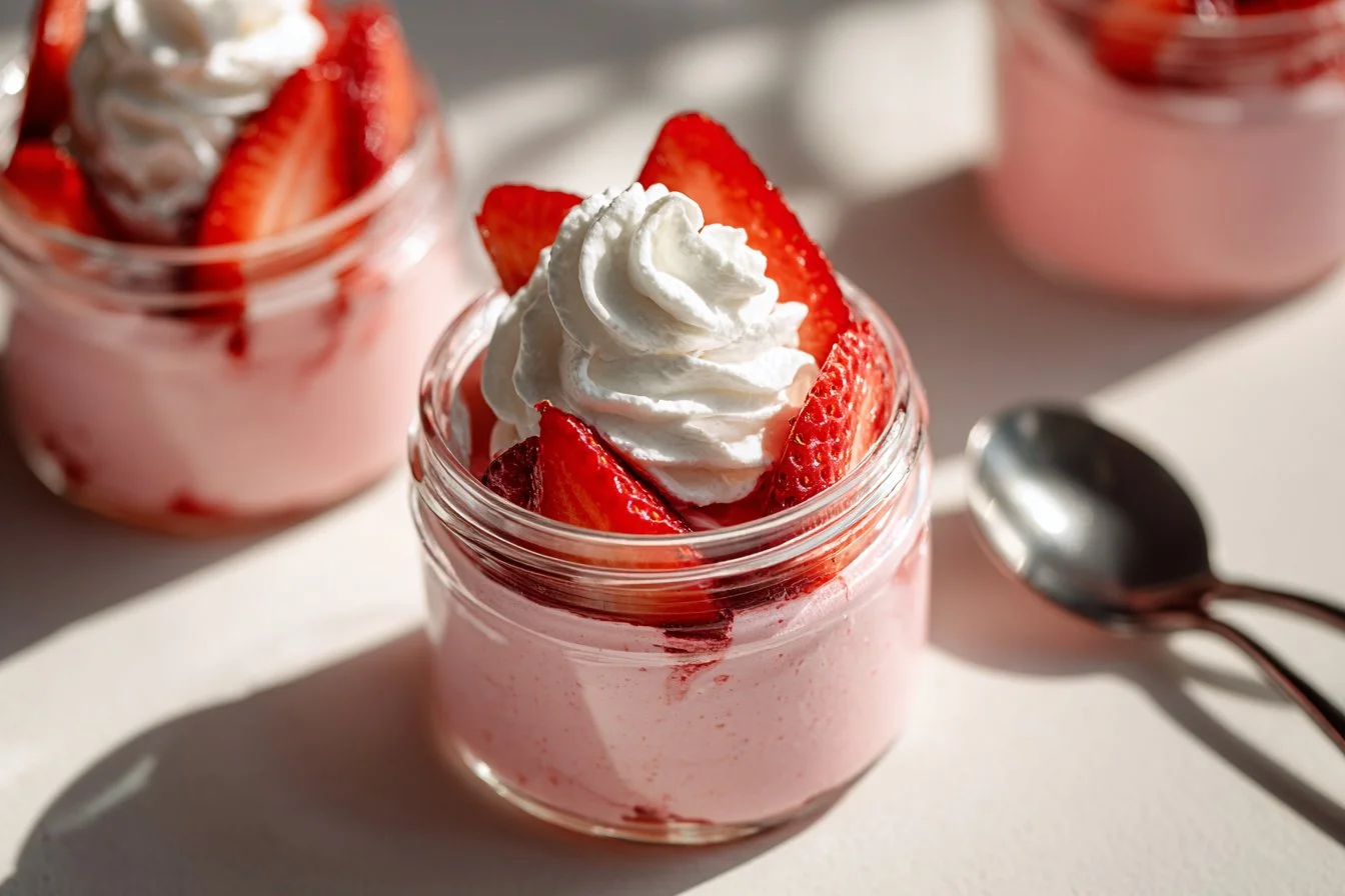 Delicious homemade strawberry mousse served in a elegant dish