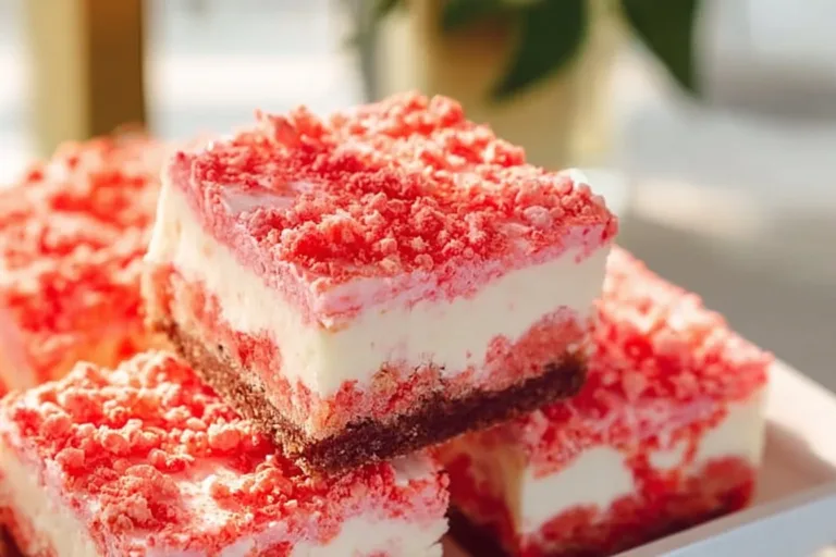 Delicious homemade Strawberry Shortcake Brownies with fresh strawberries and cream.