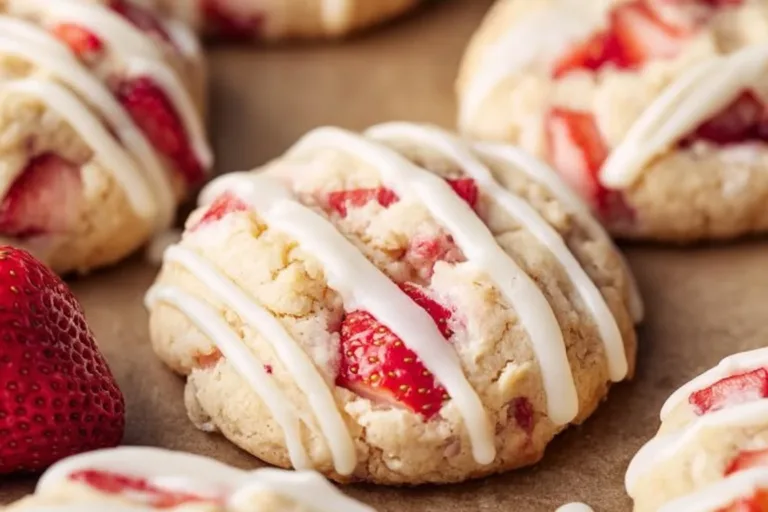 Strawberry shortcake cookies topped with fresh strawberries and cream