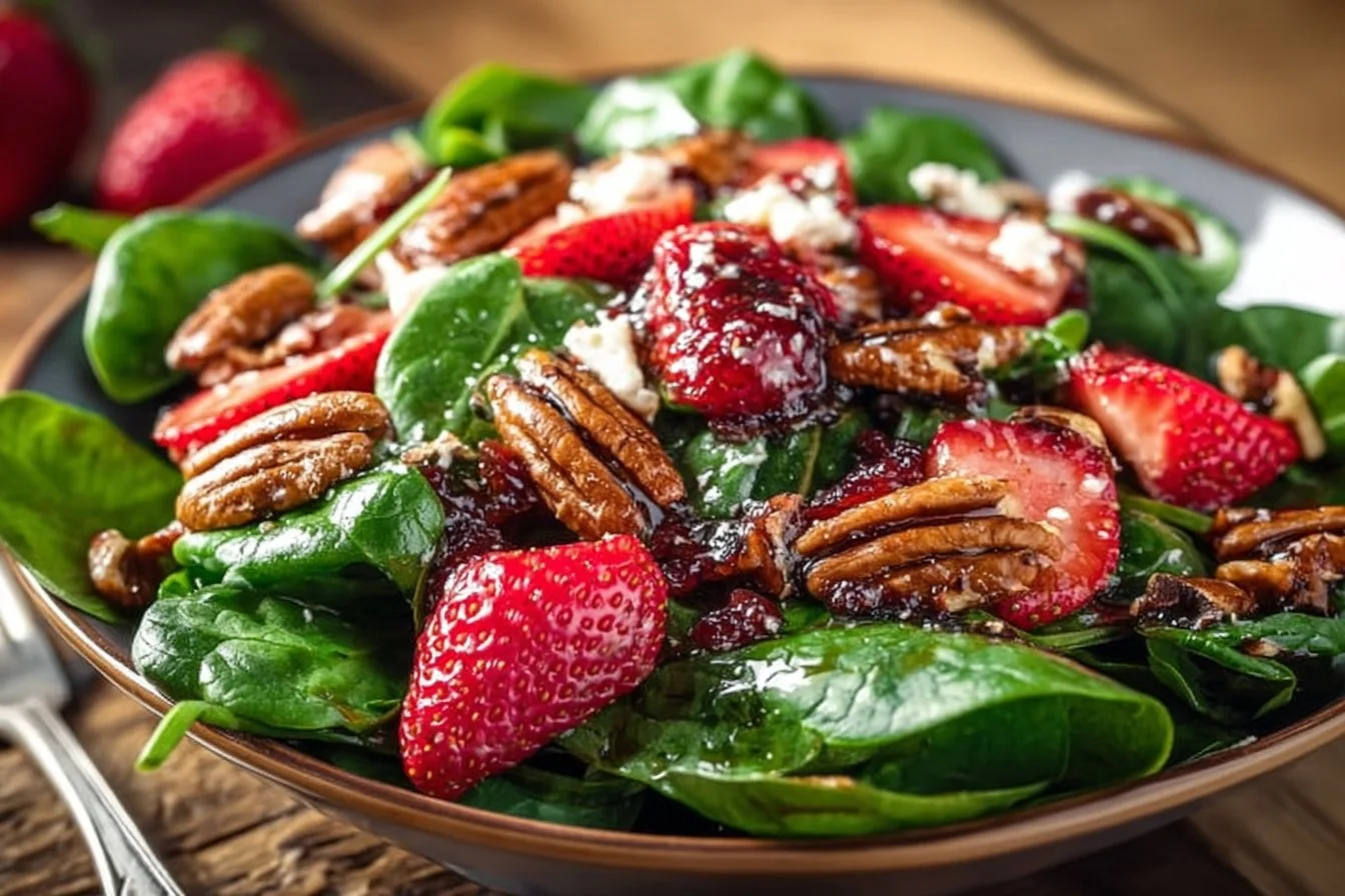 Strawberry Spinach Salad with Candied Pecans