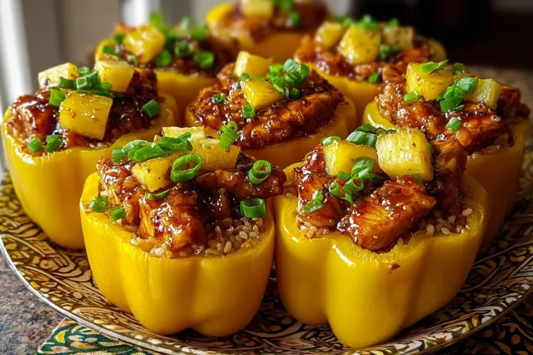 Teriyaki chicken stuffed peppers with pineapple and rice