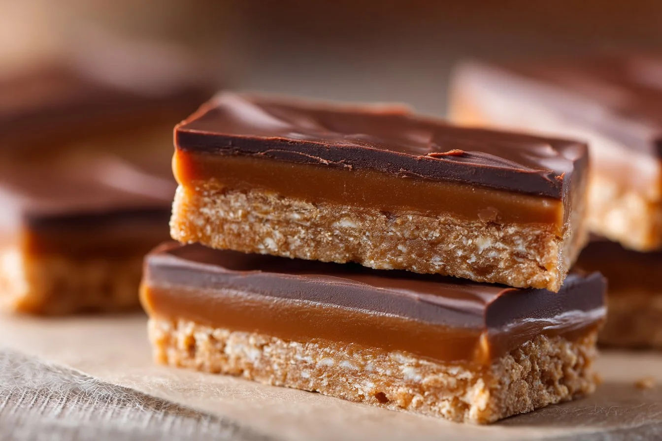 No bake protein bar with healthy ingredients and chocolate topping