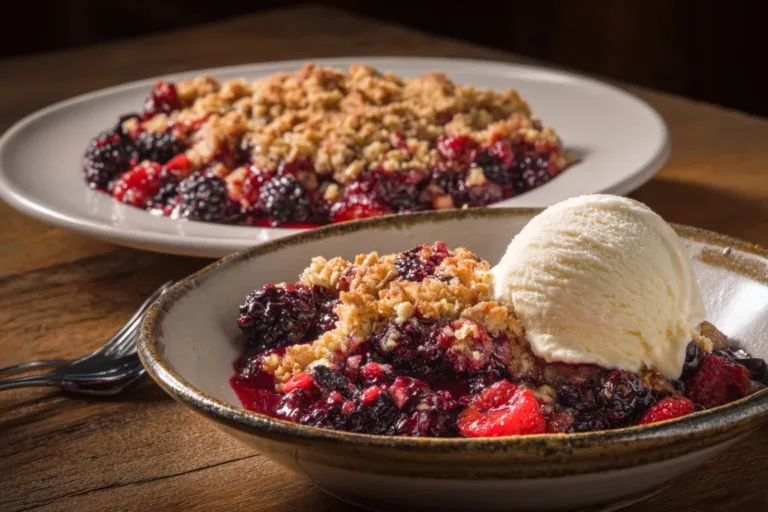 Delicious Triple Berry Crisp dessert with mixed berries and crispy topping