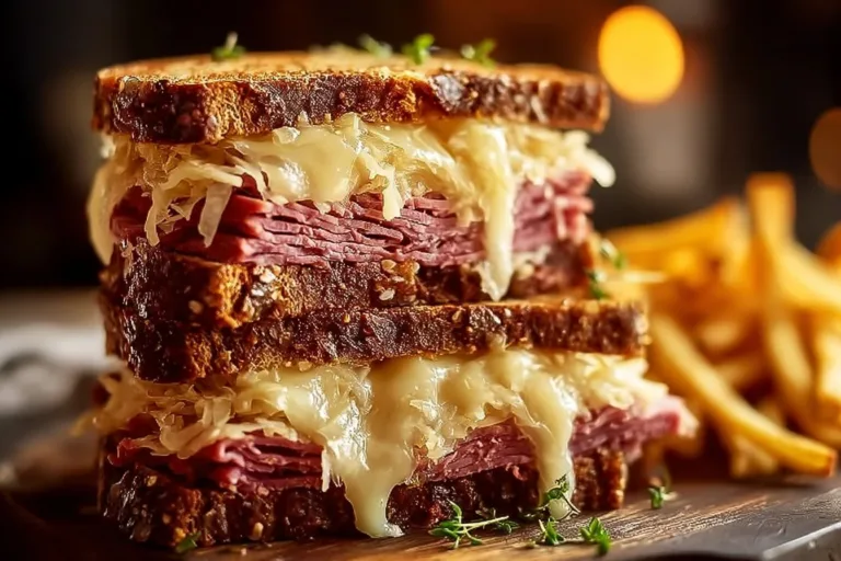 Ultimate Reuben Sandwich with corned beef, sauerkraut, and Swiss cheese