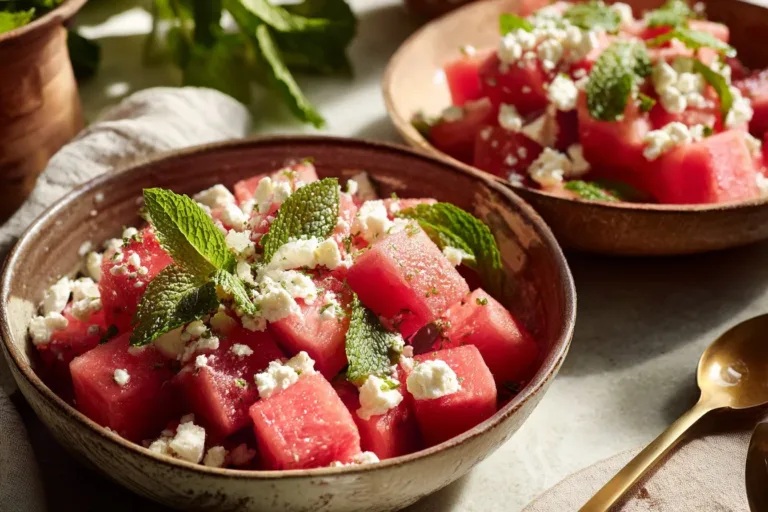 Delicious Watermelon Feta Salad with mint and balsamic dressing