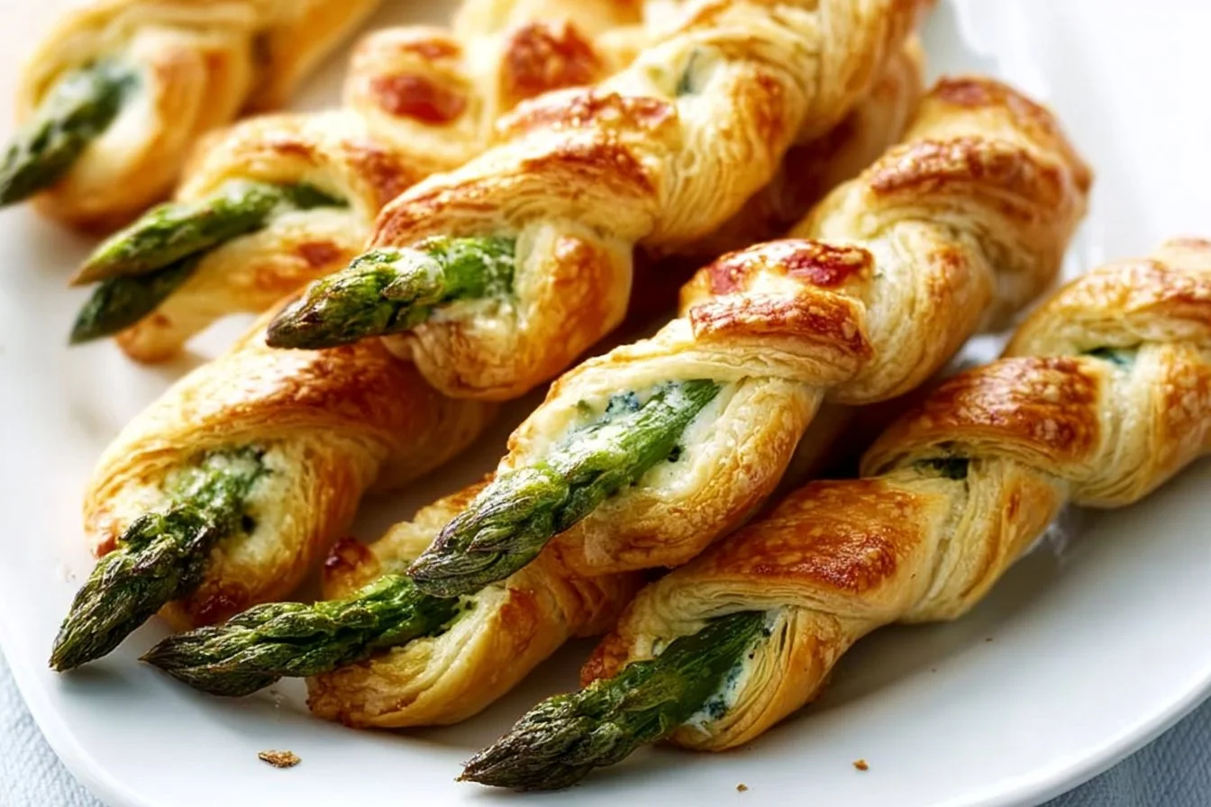 Asparagus puff pastry bundles baked to golden perfection