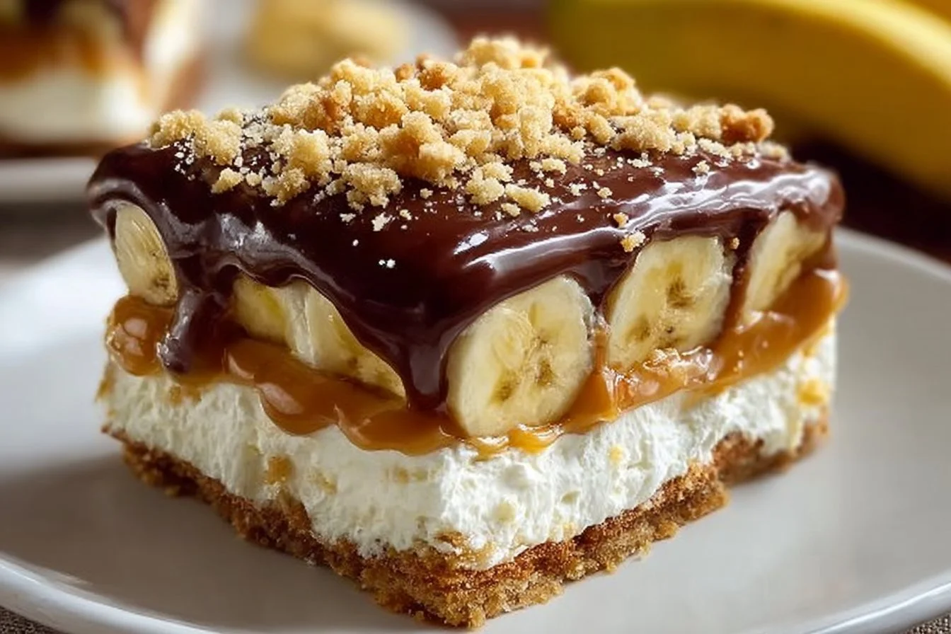 Delicious Banana Pudding Eclair Cake with layers of cream and bananas