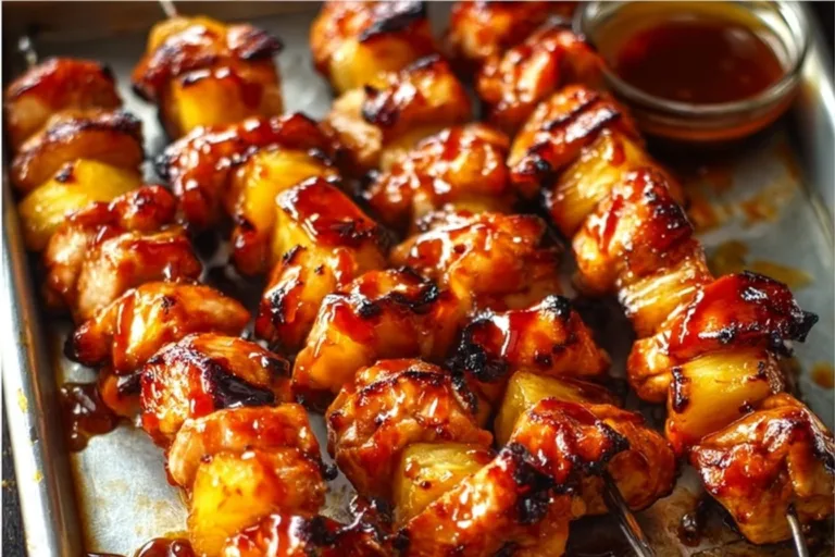 BBQ teriyaki chicken kabobs grilled to perfection on skewers