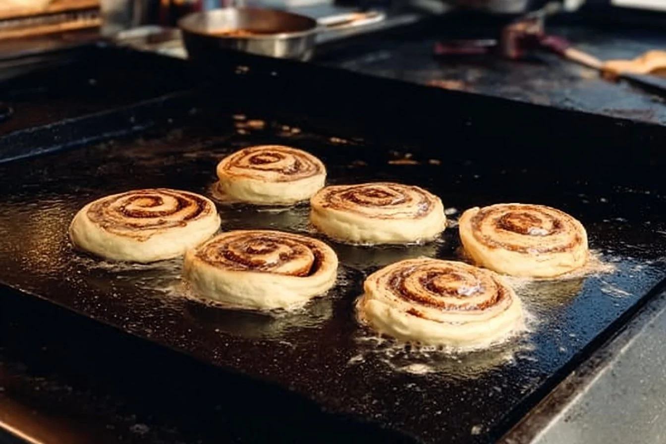 Homemade Blackstone cinnamon roll with icing on top