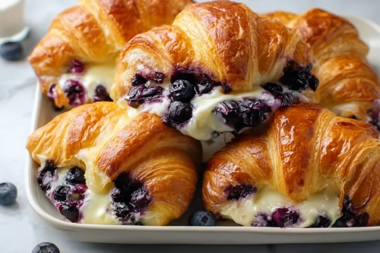Blueberry Cream Cheese Croissant Casserole ready to be served.