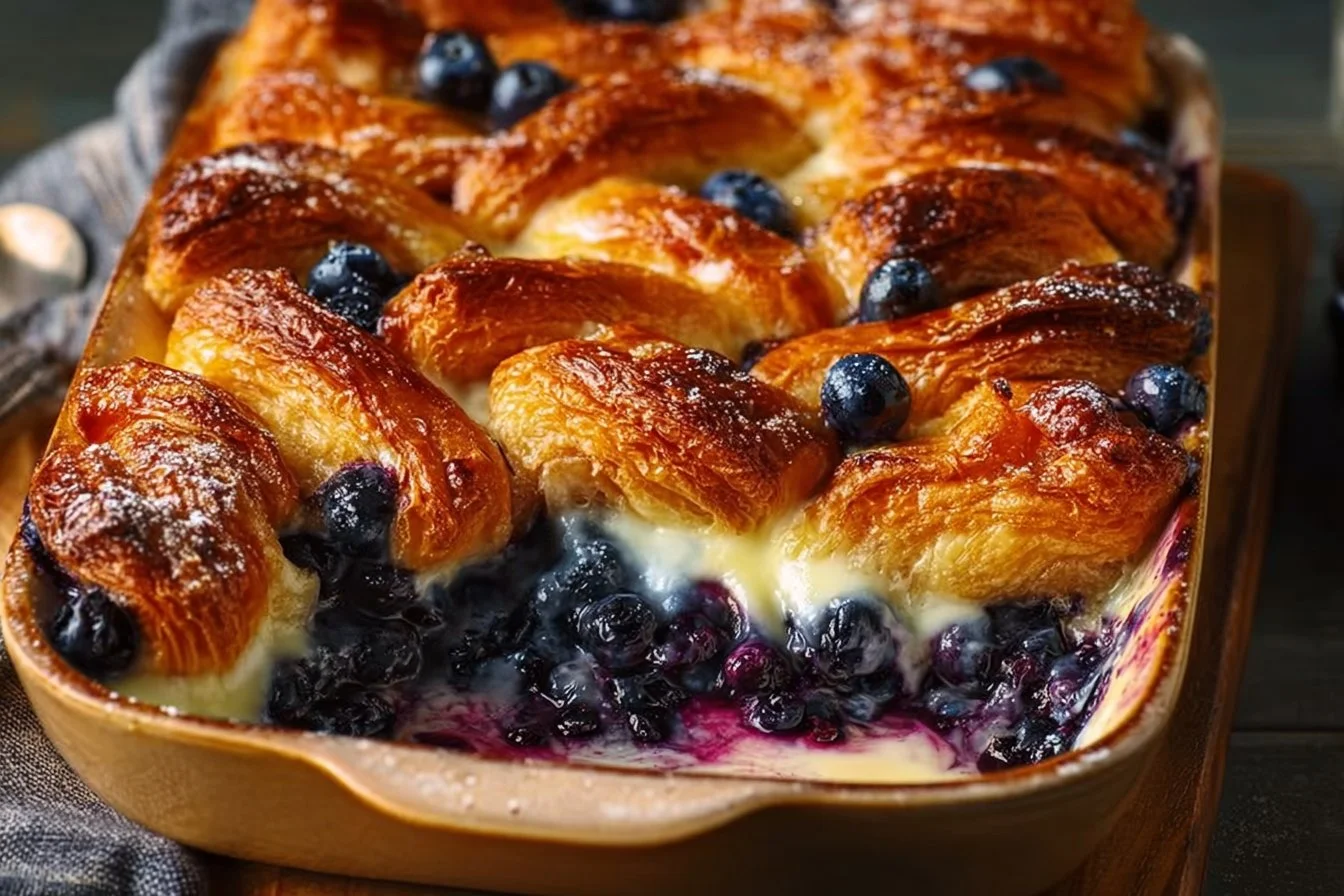Blueberry Cream Cheese Croissant Casserole