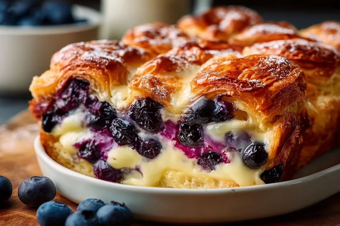 Blueberry Cream Cheese Croissant Casserole