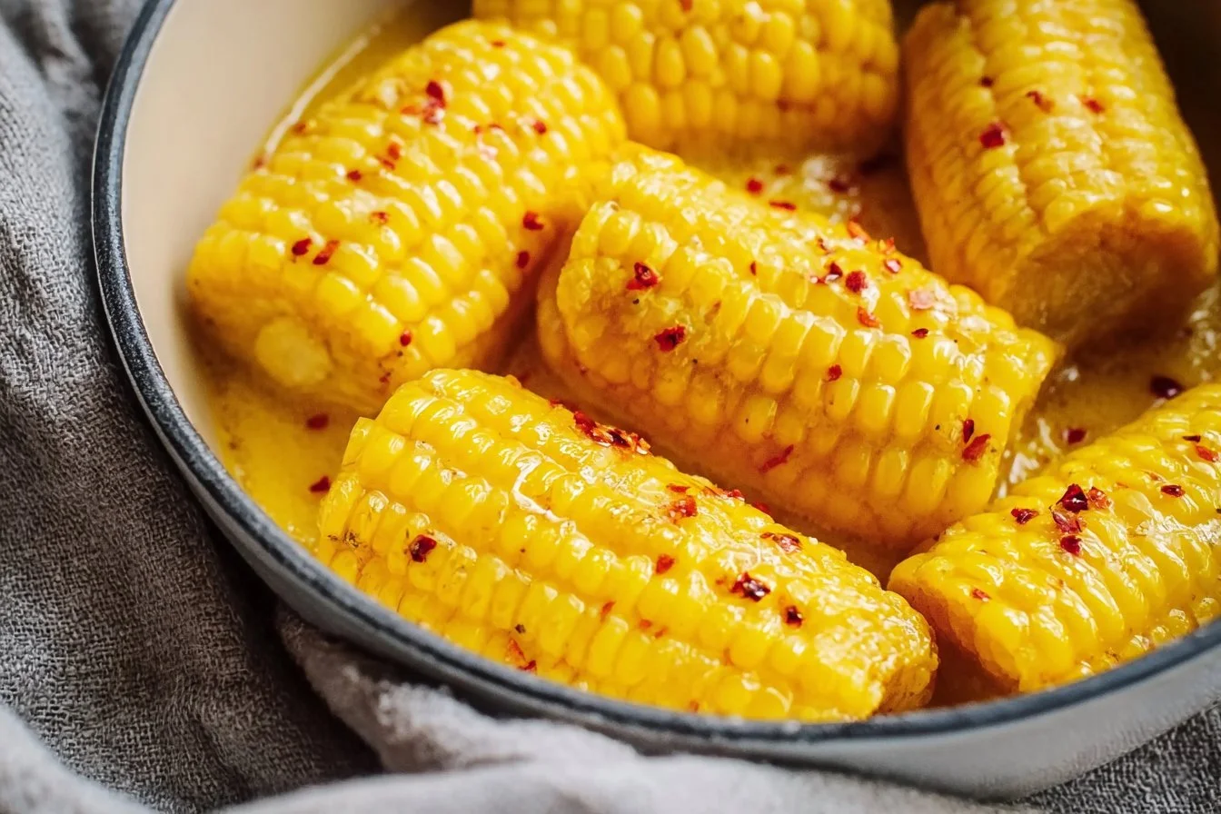 Delicious butter bath corn served in a bowl, showcasing its buttery and savory goodness.
