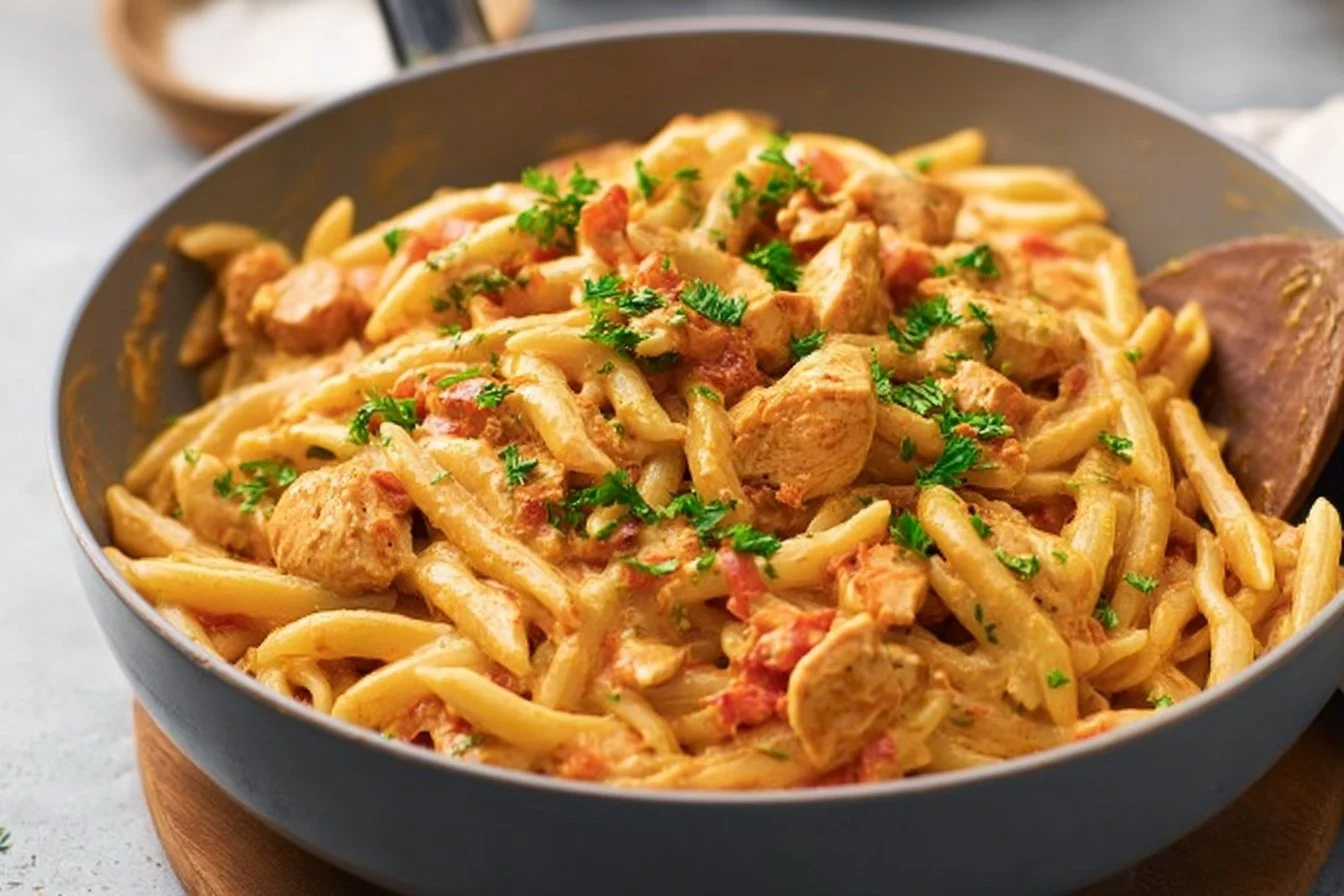 Creamy Cajun Chicken Pasta with spices and vegetables
