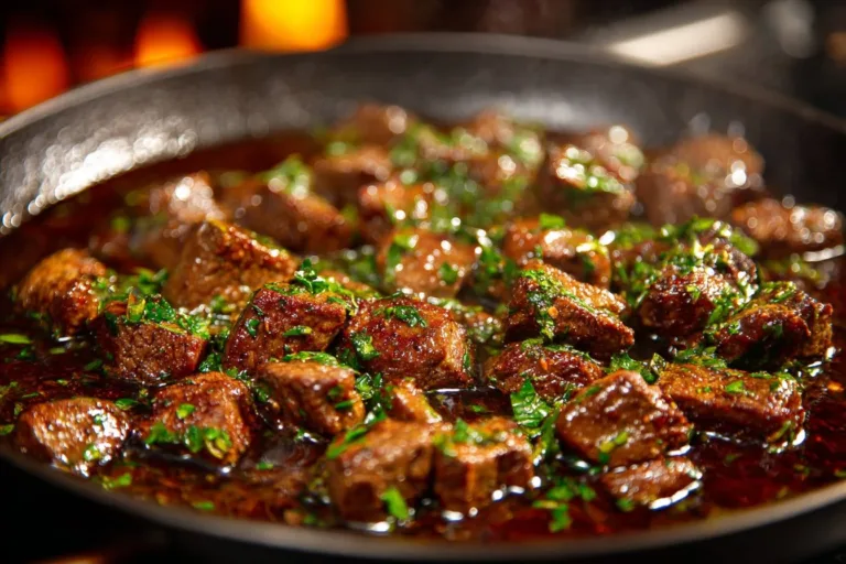Cajun Garlic Butter Steak Bites served with herbs and spices