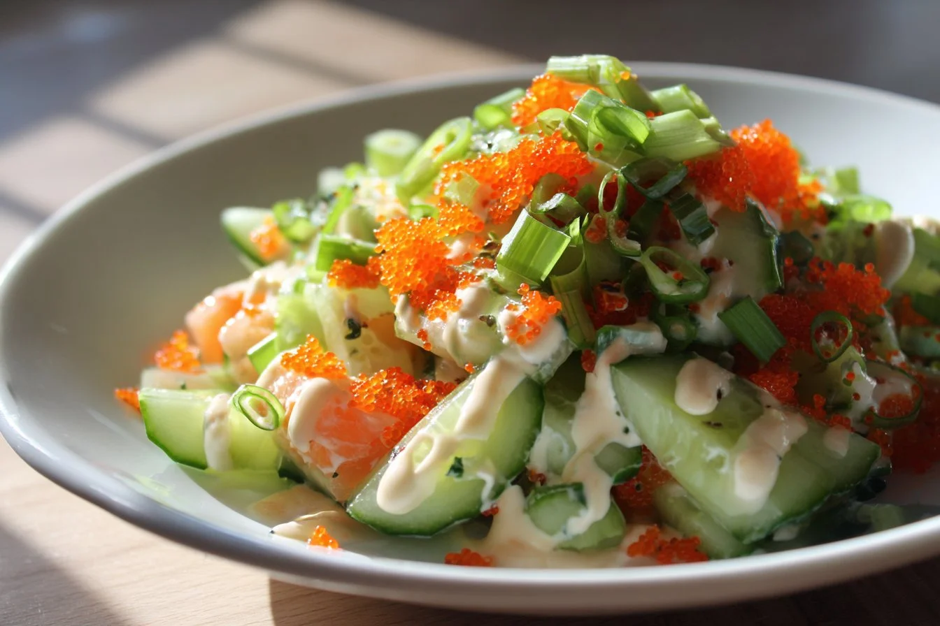 California Roll Cucumber Salad with fresh ingredients and vibrant presentation