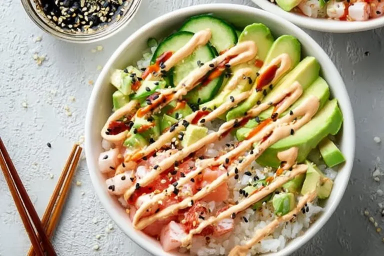 California Roll Sushi Bowls with fresh ingredients and vibrant presentation