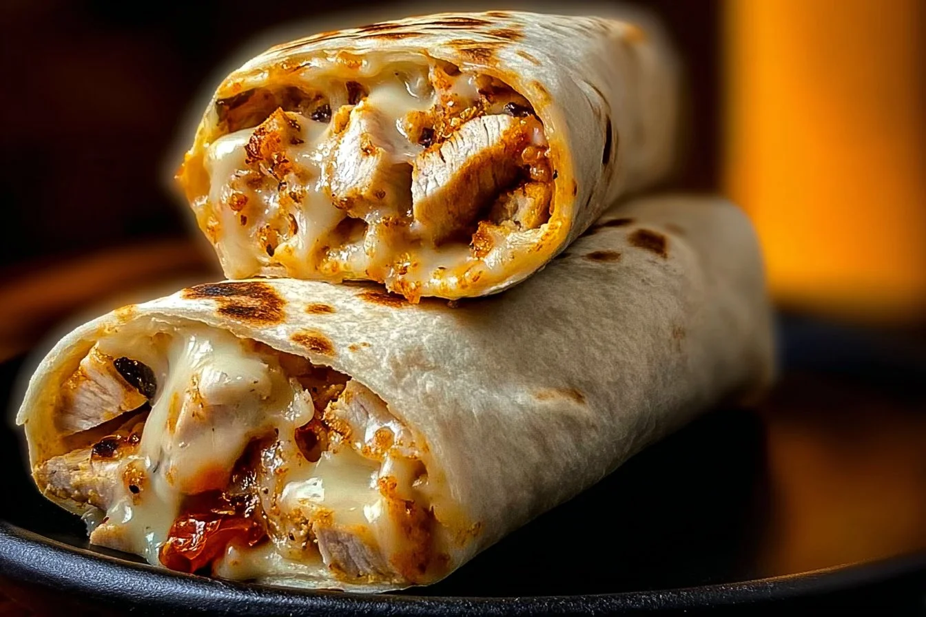 Delicious cheesy garlic chicken wraps with fresh ingredients