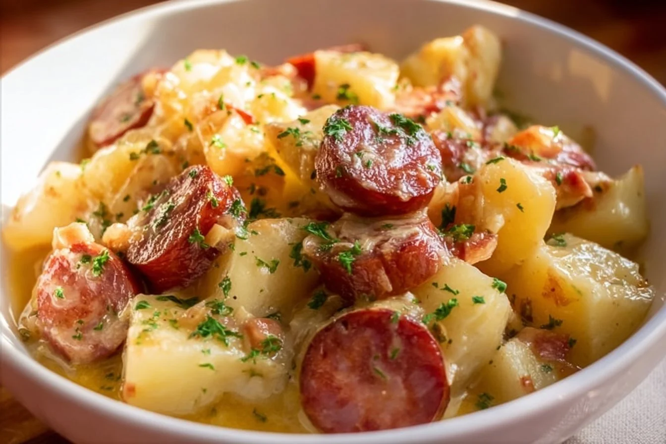 Crockpot Cheesy Potato Kielbasa Meal