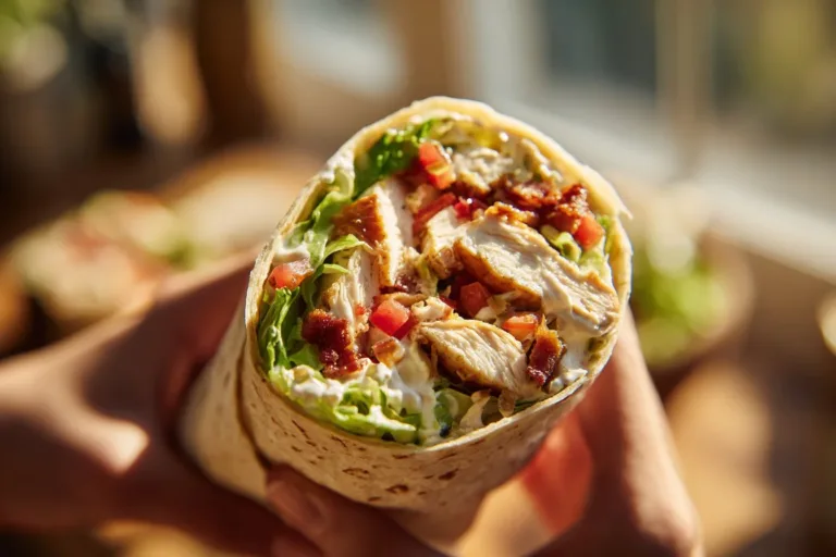 Delicious Chicken Bacon Wrap filled with crispy bacon and tender chicken
