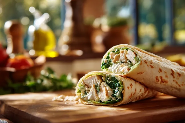 Delicious Chicken Caesar Wrap with crisp lettuce and creamy dressing